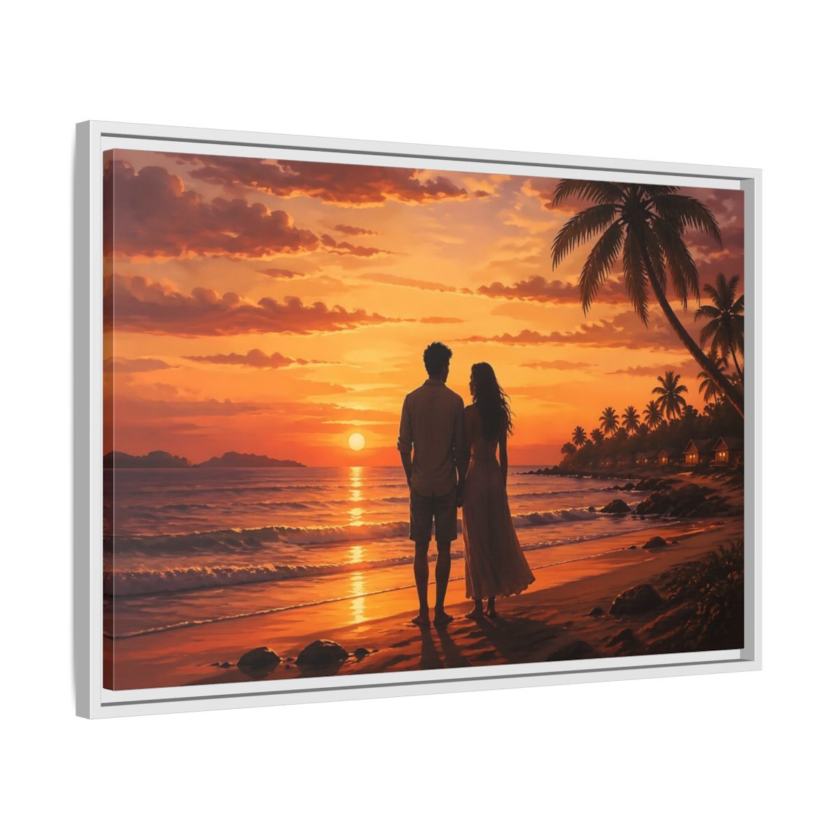Side Mockup 10. Nature Couple Sunset Orange Sunset shown as stretched canvas wall art