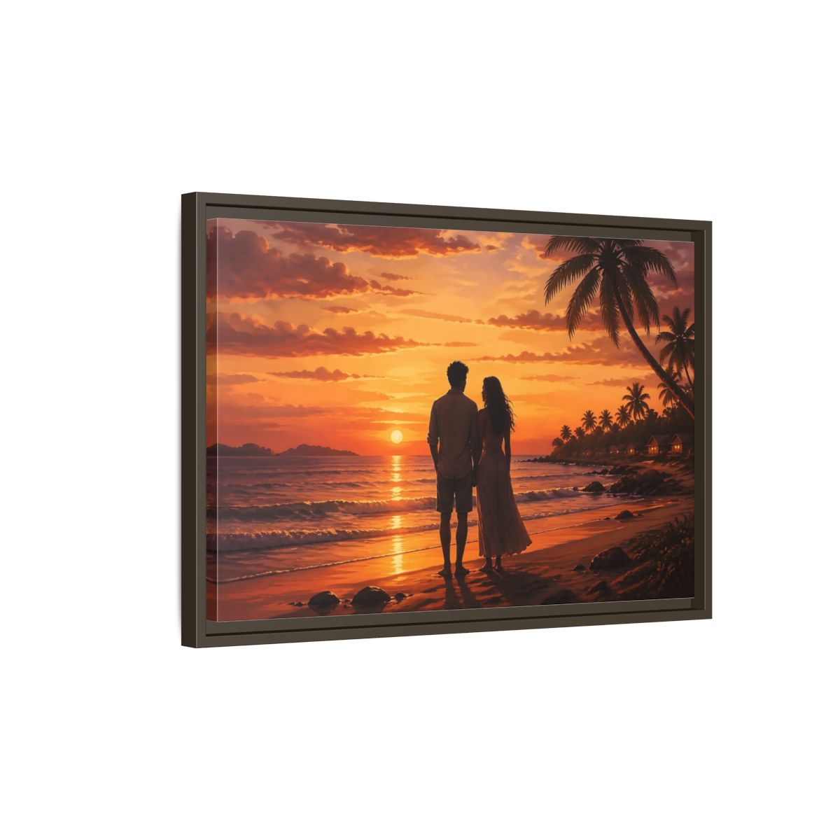 Side Mockup 2. Nature Couple Sunset Orange Sunset shown as stretched canvas wall art