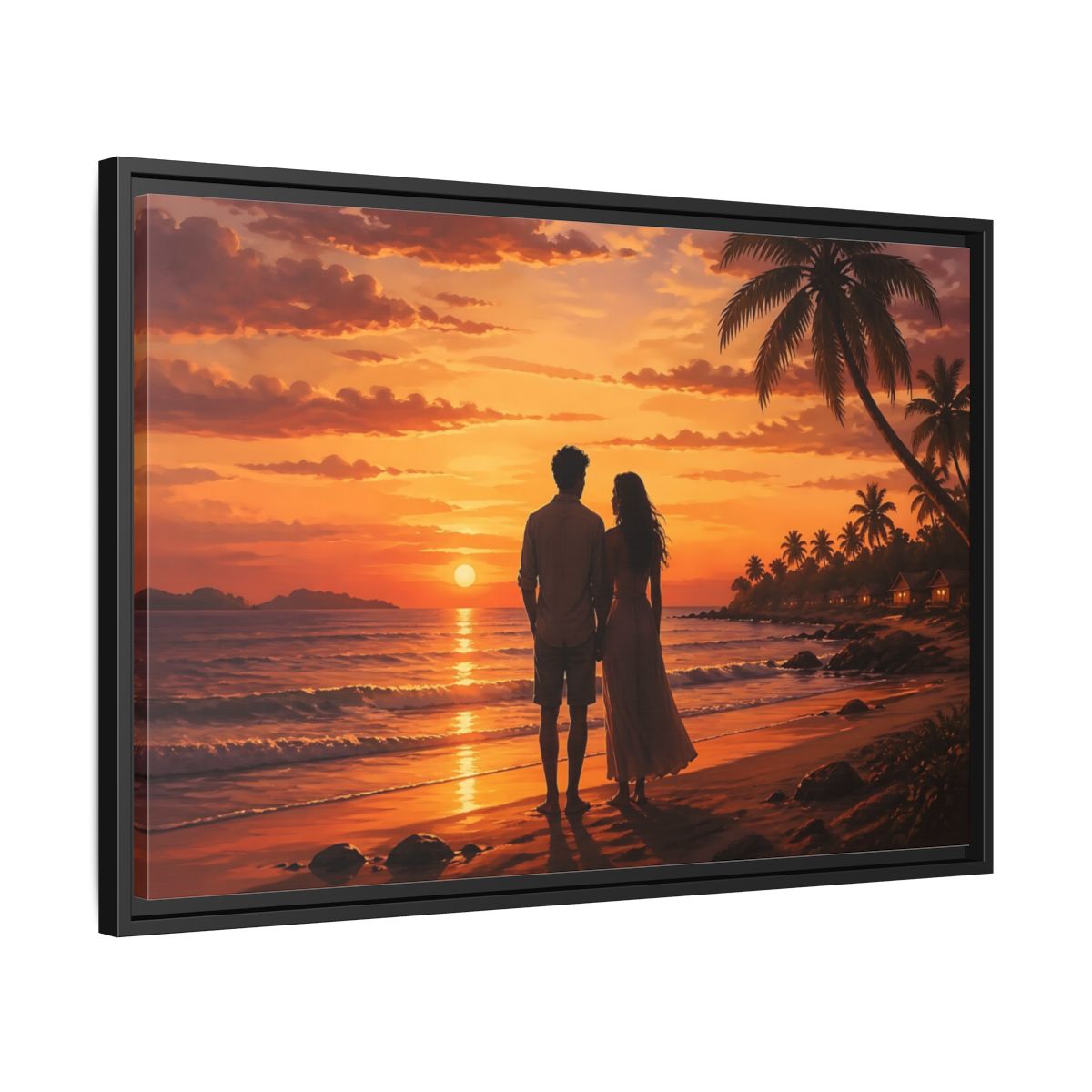 Side Mockup 14. Nature Couple Sunset Orange Sunset shown as stretched canvas wall art
