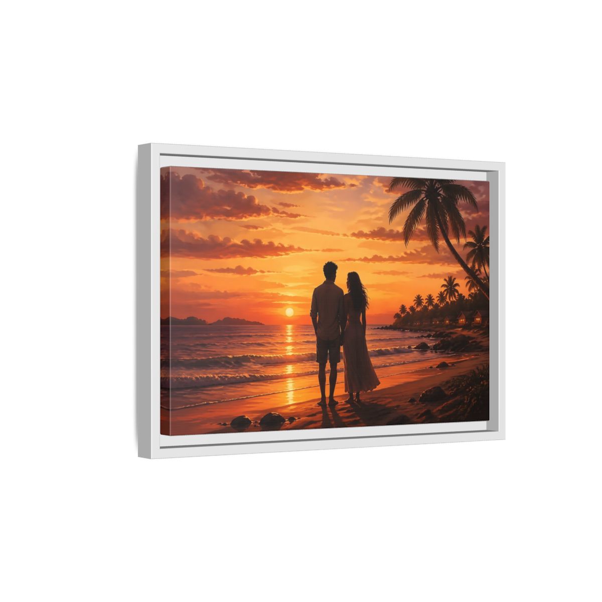 Side Mockup 4. Nature Couple Sunset Orange Sunset shown as stretched canvas wall art