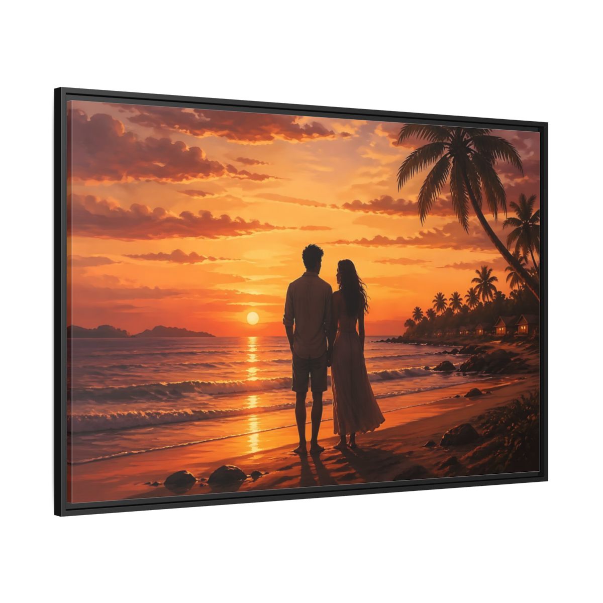 Side Mockup 12. Nature Couple Sunset Orange Sunset shown as stretched canvas wall art