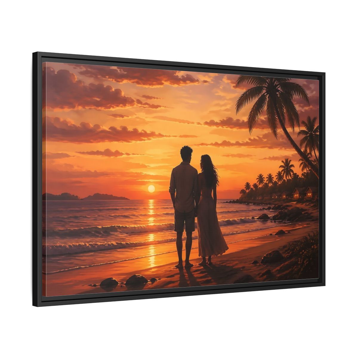 Side Mockup 13. Nature Couple Sunset Orange Sunset shown as stretched canvas wall art