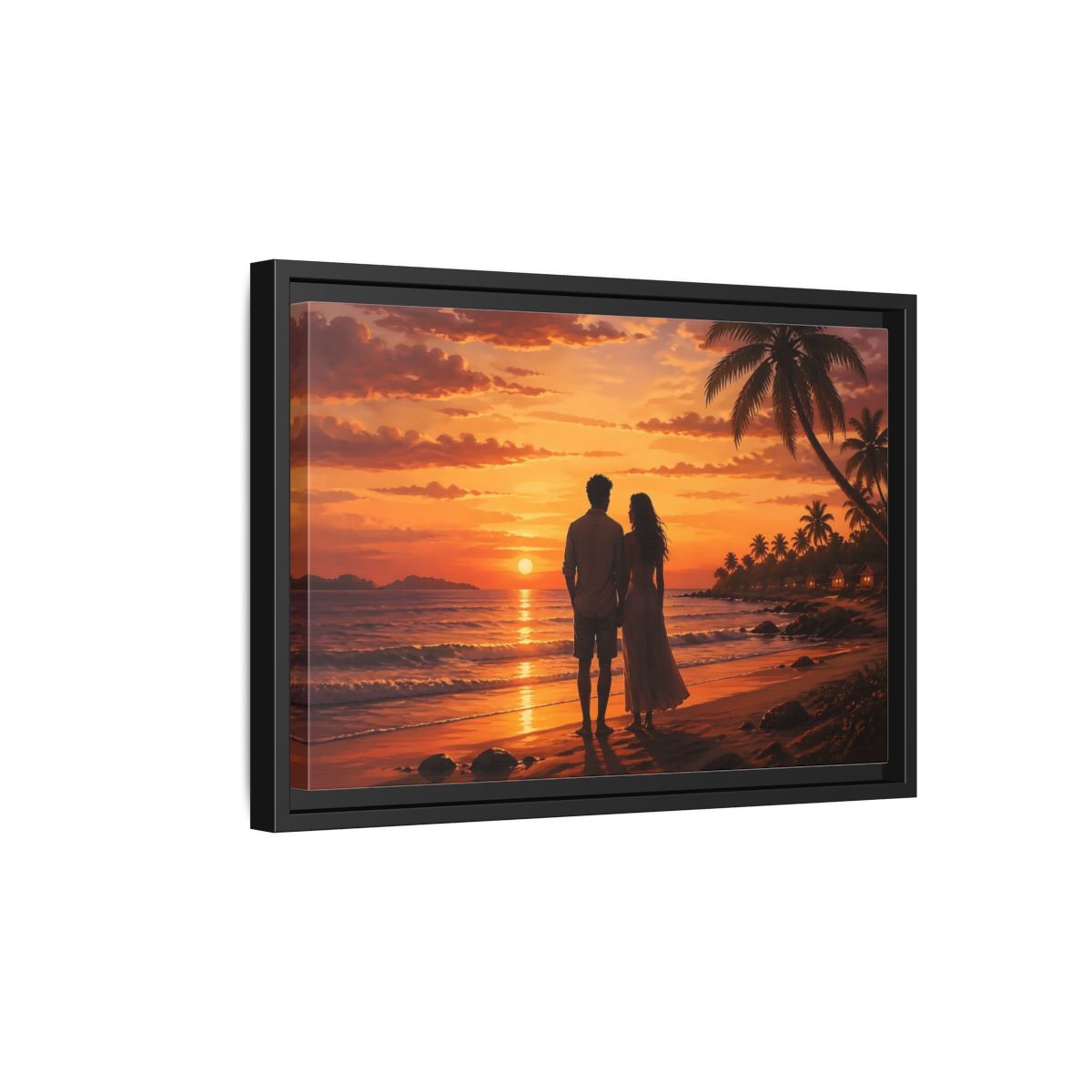Side Mockup 6. Nature Couple Sunset Orange Sunset shown as stretched canvas wall art