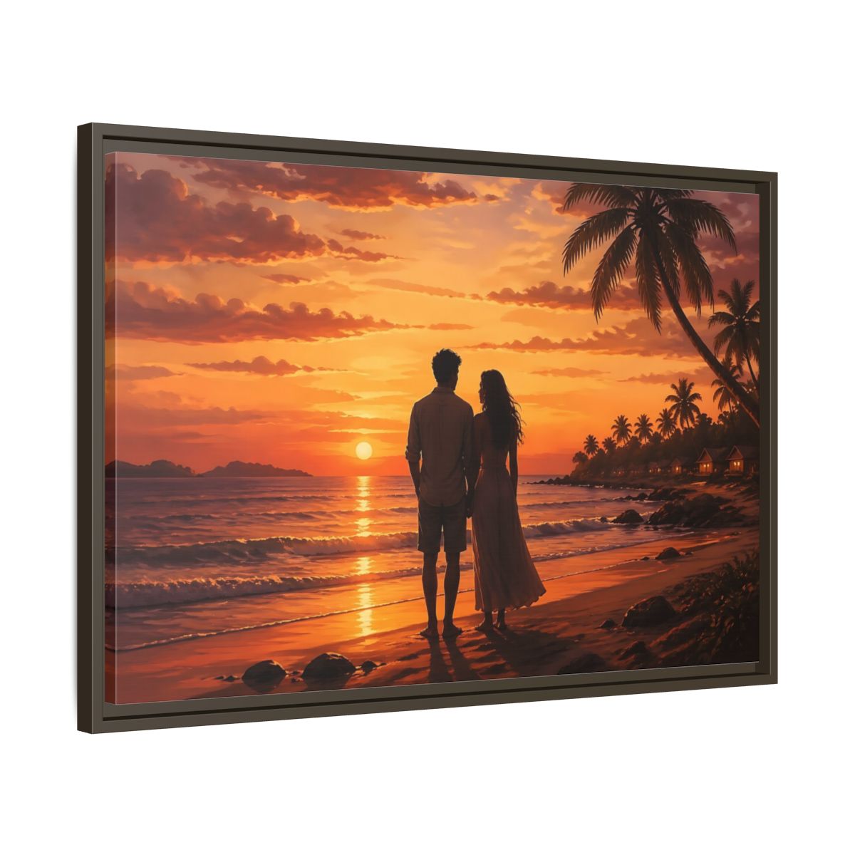 Side Mockup 11. Nature Couple Sunset Orange Sunset shown as stretched canvas wall art
