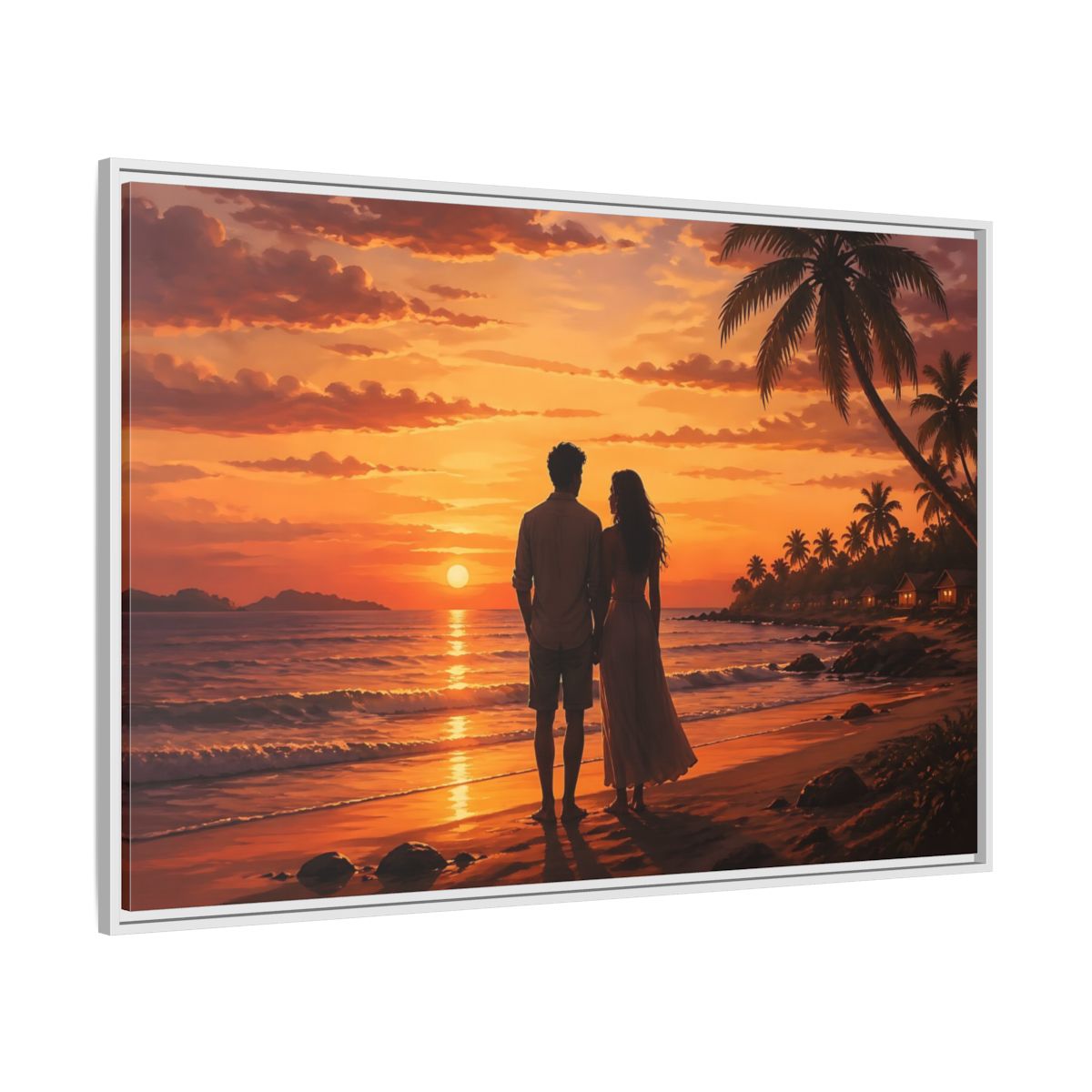 Side Mockup 7. Nature Couple Sunset Orange Sunset shown as stretched canvas wall art