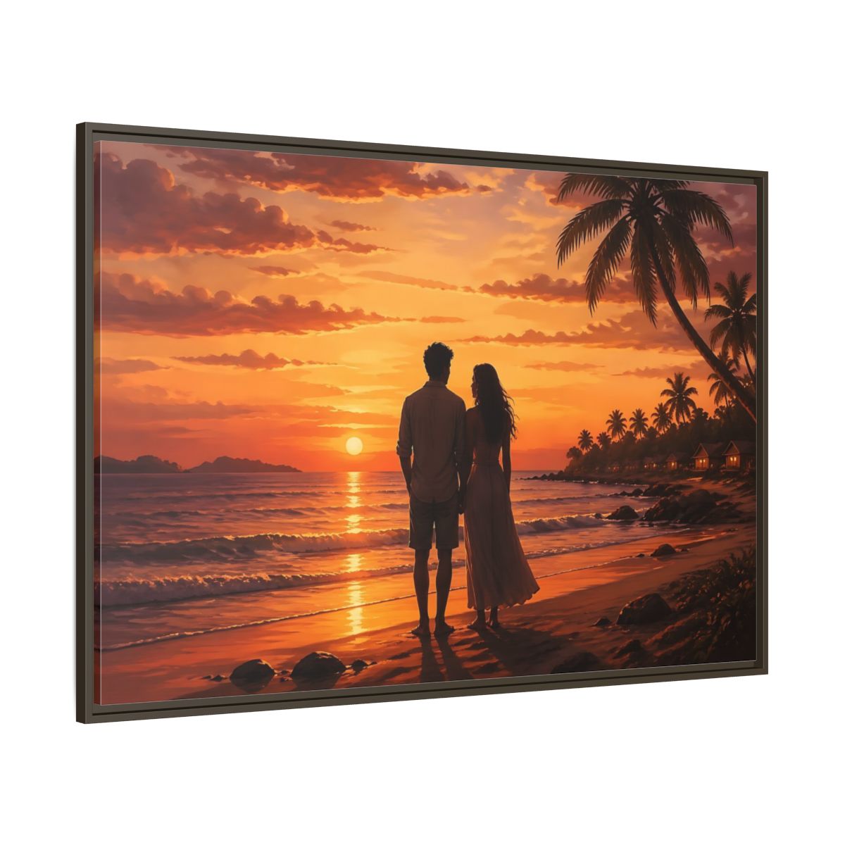 Side Mockup 8. Nature Couple Sunset Orange Sunset shown as stretched canvas wall art