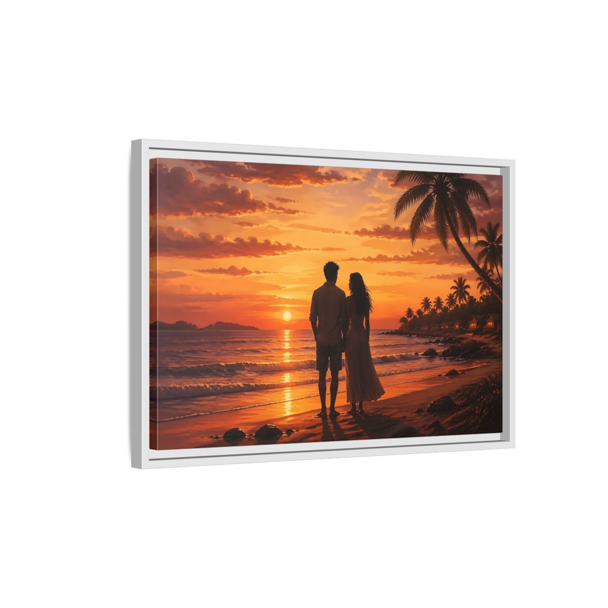 Side Mockup 1. Nature Couple Sunset Orange Sunset shown as stretched canvas wall art