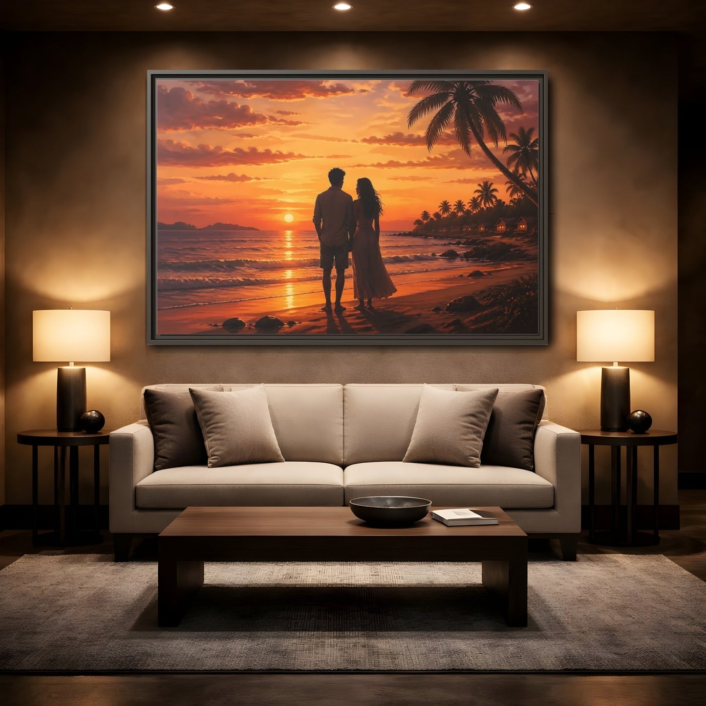 Mockup 2. Nature Couple Sunset Orange Sunset shown as stretched canvas wall art