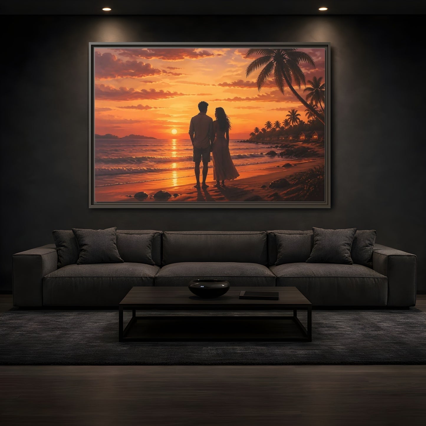 Mockup 3. Nature Couple Sunset Orange Sunset shown as stretched canvas wall art