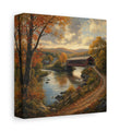 Side Mockup 2. Nature Covered Bridge Autumn Landscape shown as stretched canvas wall art