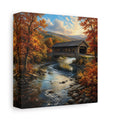 Side Mockup 2. Nature Covered Bridge Autumn Landscape shown as stretched canvas wall art