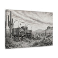 Side Mockup 4. Nature Covered Wagon Monochrome Desert shown as stretched canvas wall art