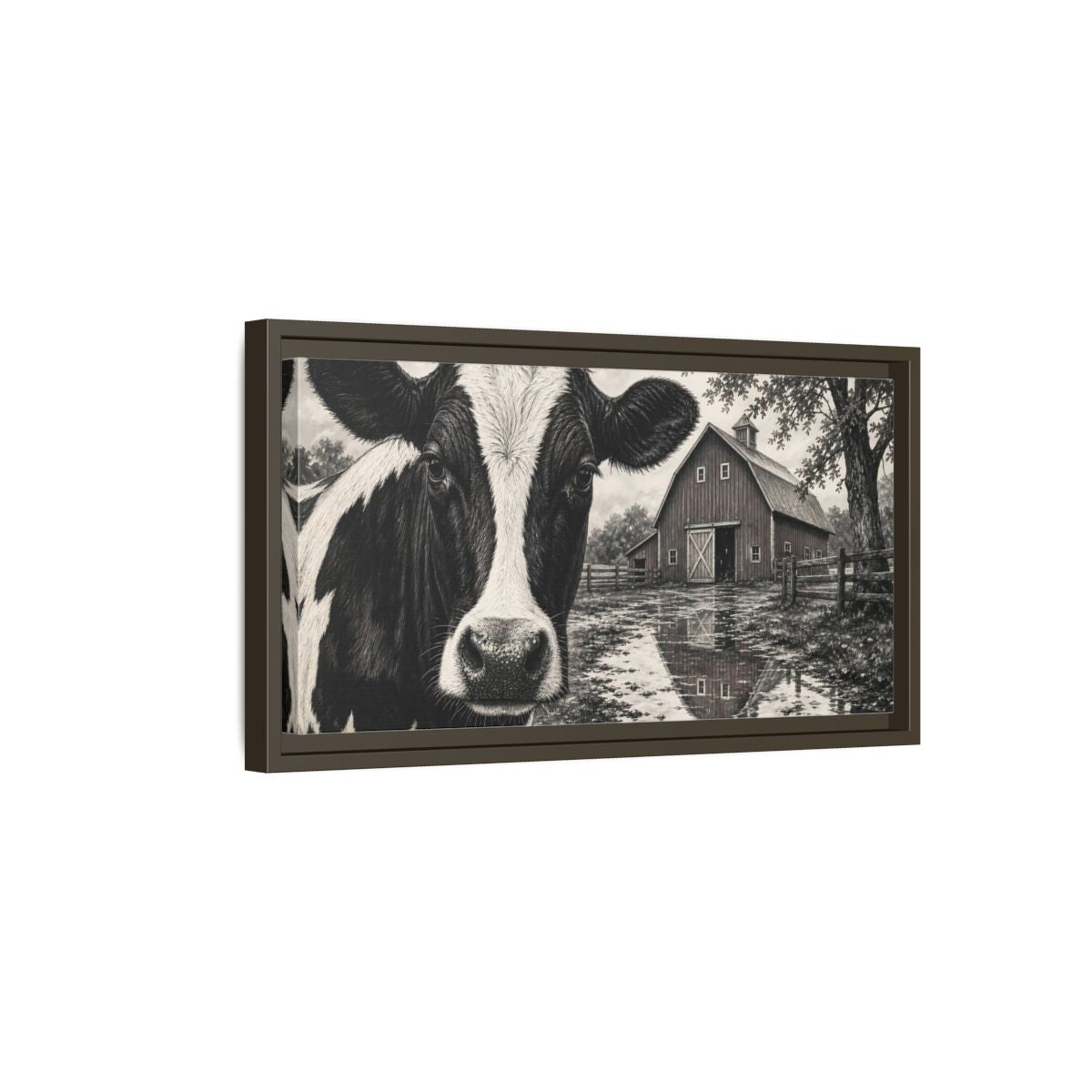 Side Mockup 7. Nature Cow Cow Black And White shown as stretched canvas wall art