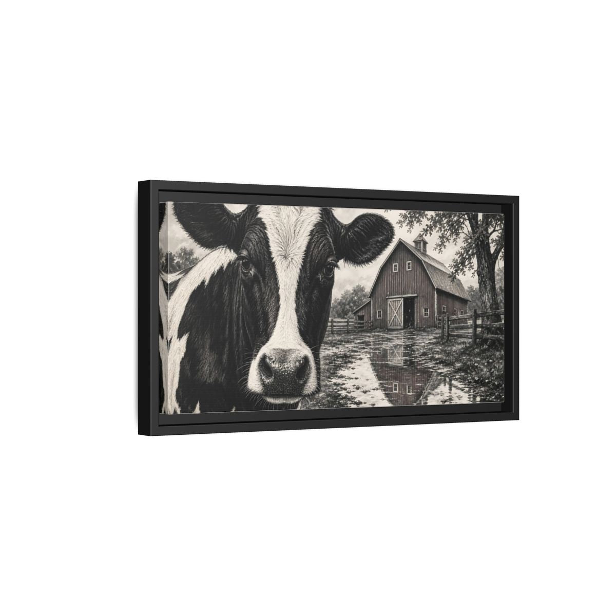 Side Mockup 8. Nature Cow Cow Black And White shown as stretched canvas wall art