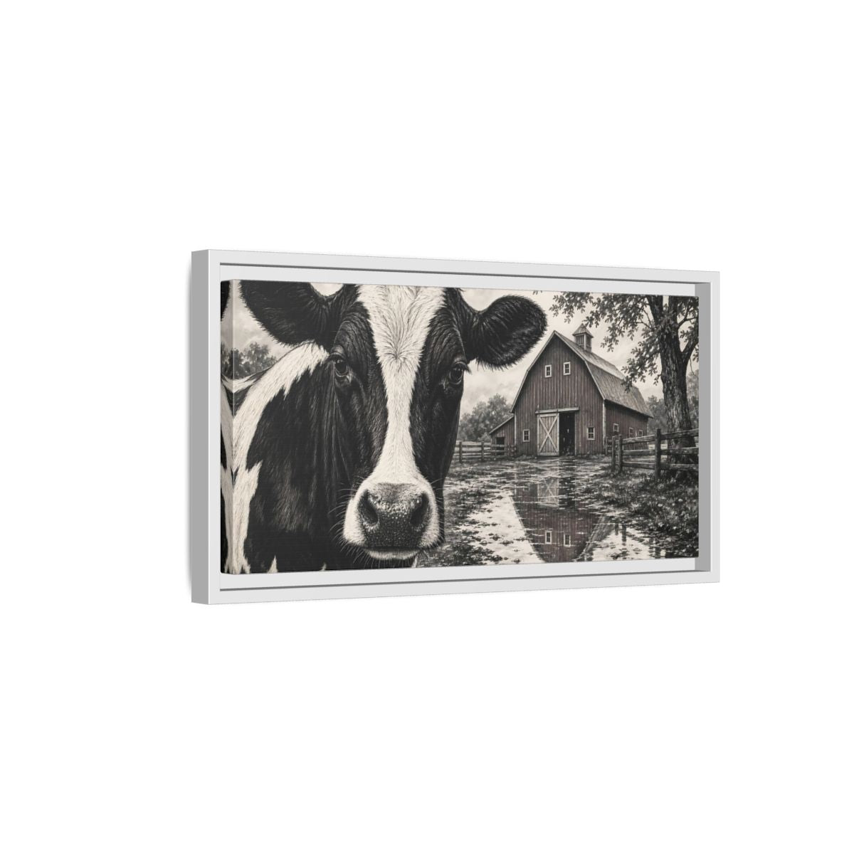 Side Mockup 6. Nature Cow Cow Black And White shown as stretched canvas wall art