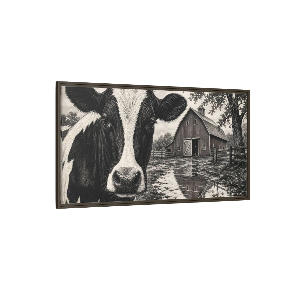 Side Mockup 4. Nature Cow Cow Black And White shown as stretched canvas wall art