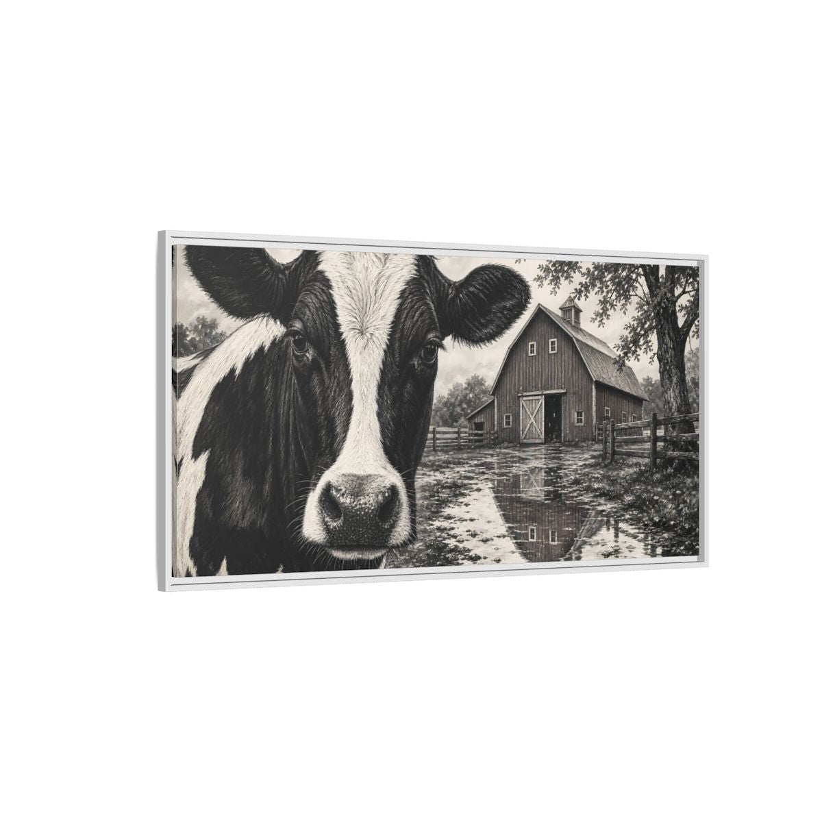 Side Mockup 3. Nature Cow Cow Black And White shown as stretched canvas wall art