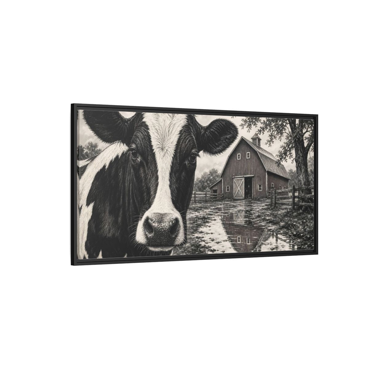 Side Mockup 5. Nature Cow Cow Black And White shown as stretched canvas wall art