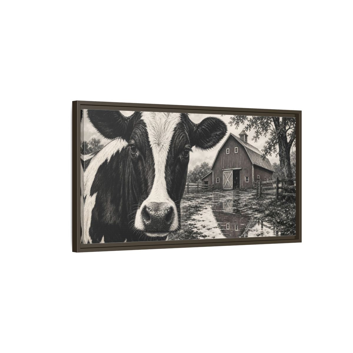 Main Mockup. Nature Cow Cow Black And White shown as stretched canvas wall art