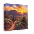 Side Mockup 2. Nature Cowboy Riding Western Desert Sunset shown as stretched canvas wall art