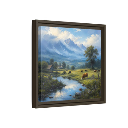 Side Mockup 17. Nature Cows Pastoral Farm Scene shown as stretched canvas wall art