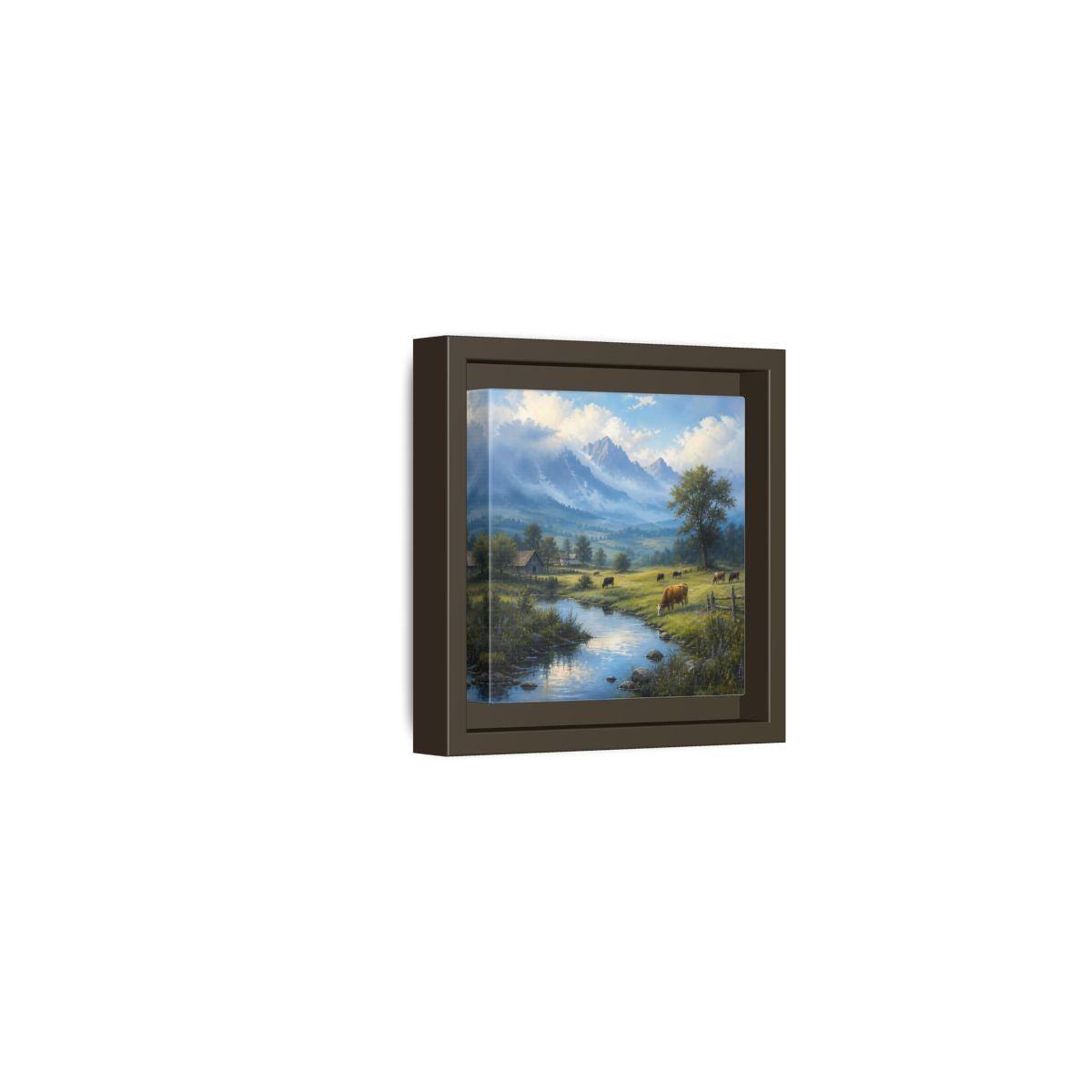 Side Mockup 23. Nature Cows Pastoral Farm Scene shown as stretched canvas wall art