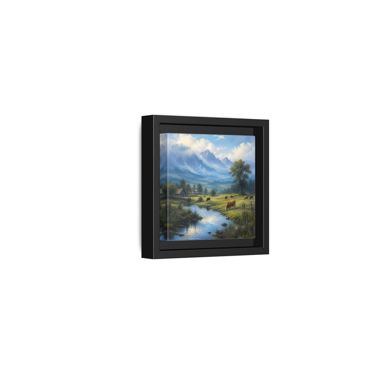 Side Mockup 24. Nature Cows Pastoral Farm Scene shown as stretched canvas wall art
