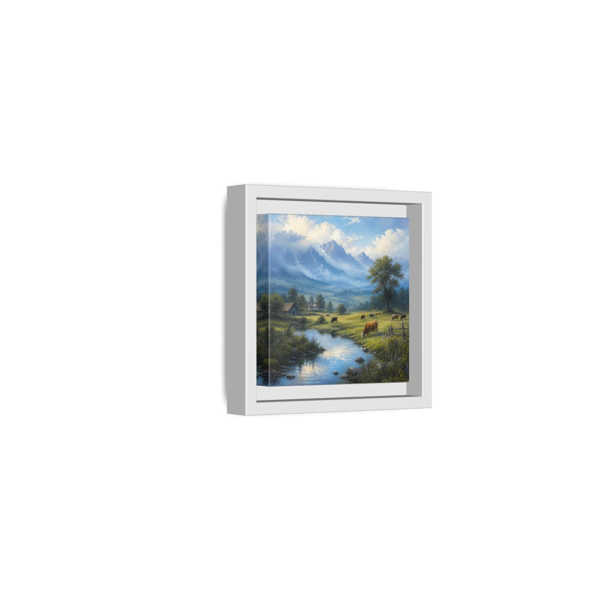 Side Mockup 22. Nature Cows Pastoral Farm Scene shown as stretched canvas wall art