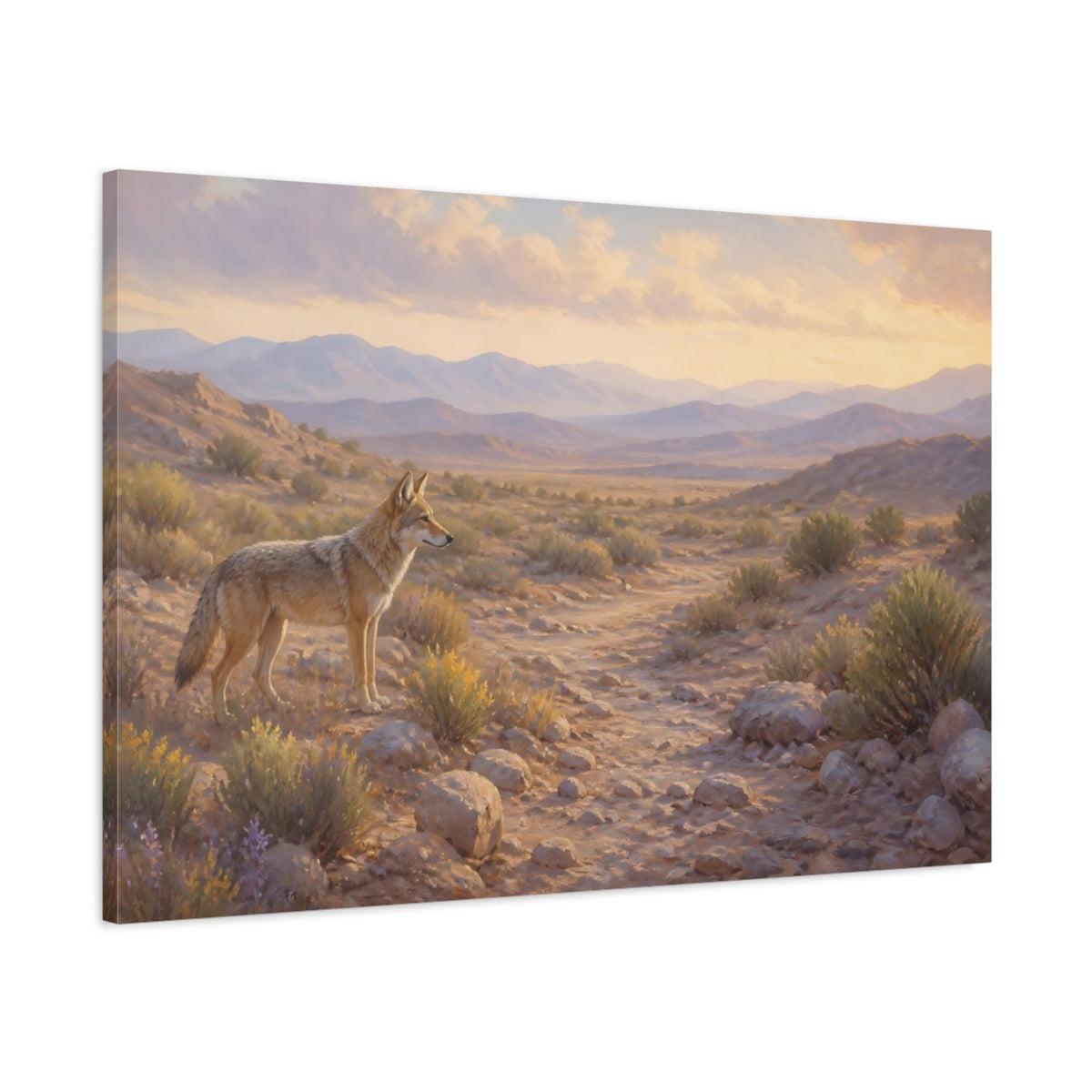 Main Mockup. Nature Coyote Desert Wildlife shown as stretched canvas wall art