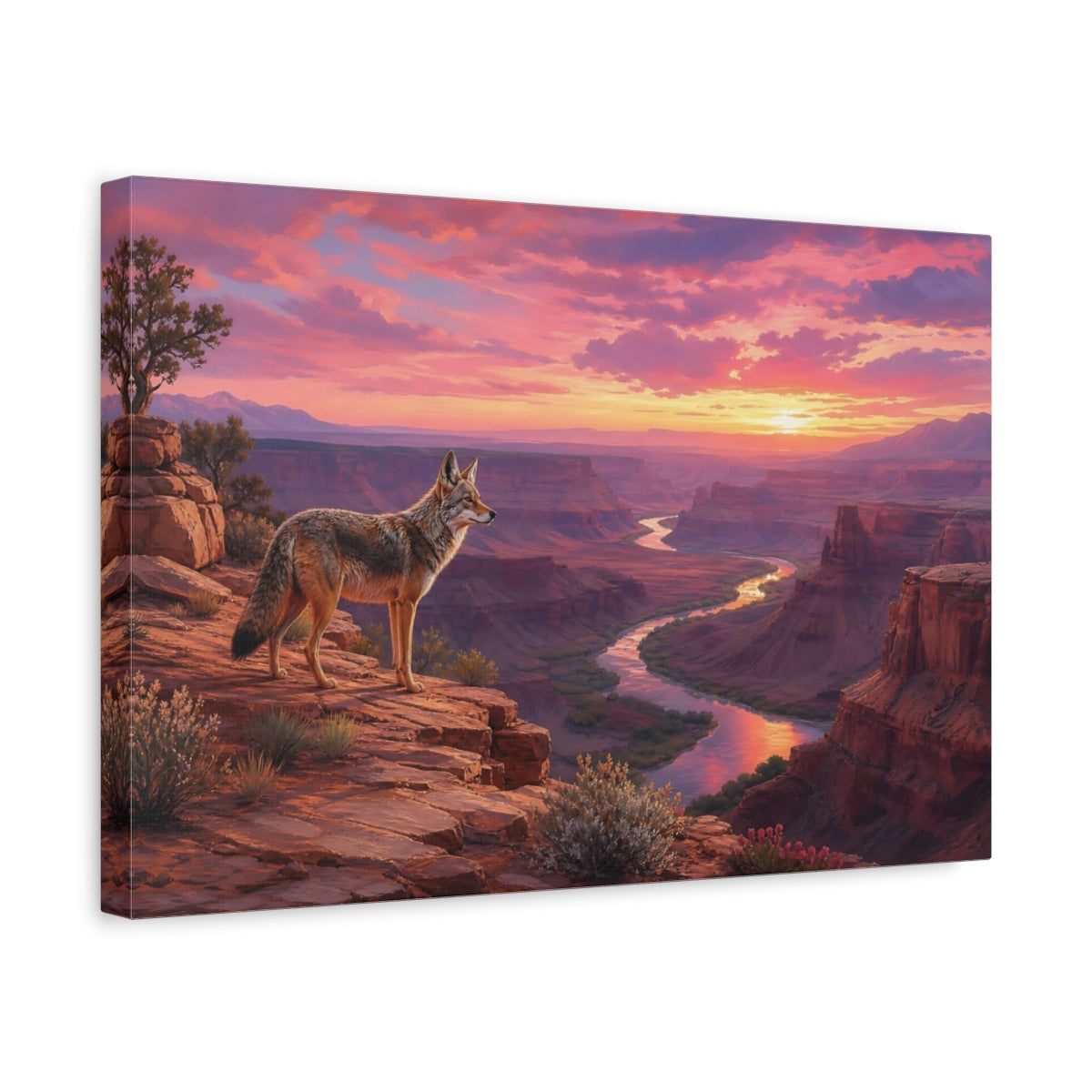 Side Mockup 4. Nature Coyote Pink Sunset Canyon shown as stretched canvas wall art