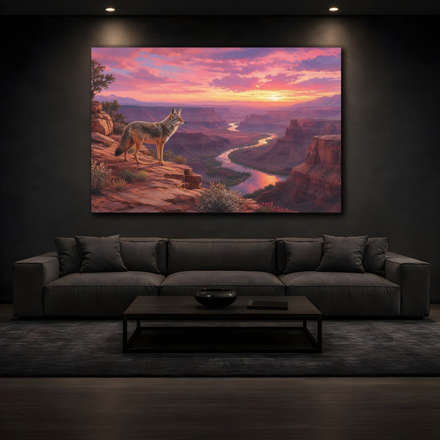 Mockup 3. Nature Coyote Pink Sunset Canyon shown as stretched canvas wall art