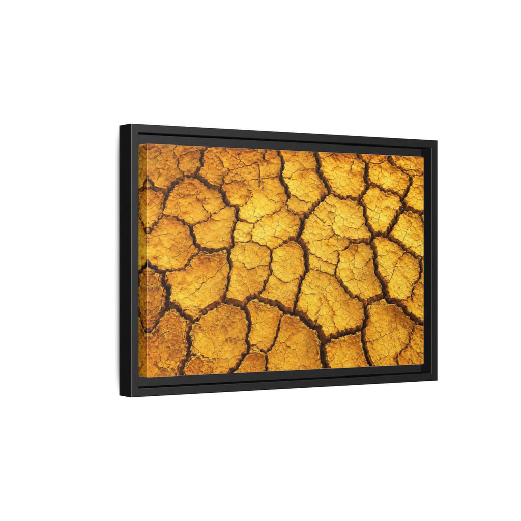 Side Mockup 6. Nature Cracked Earth Golden Cracked Earth shown as stretched canvas wall art