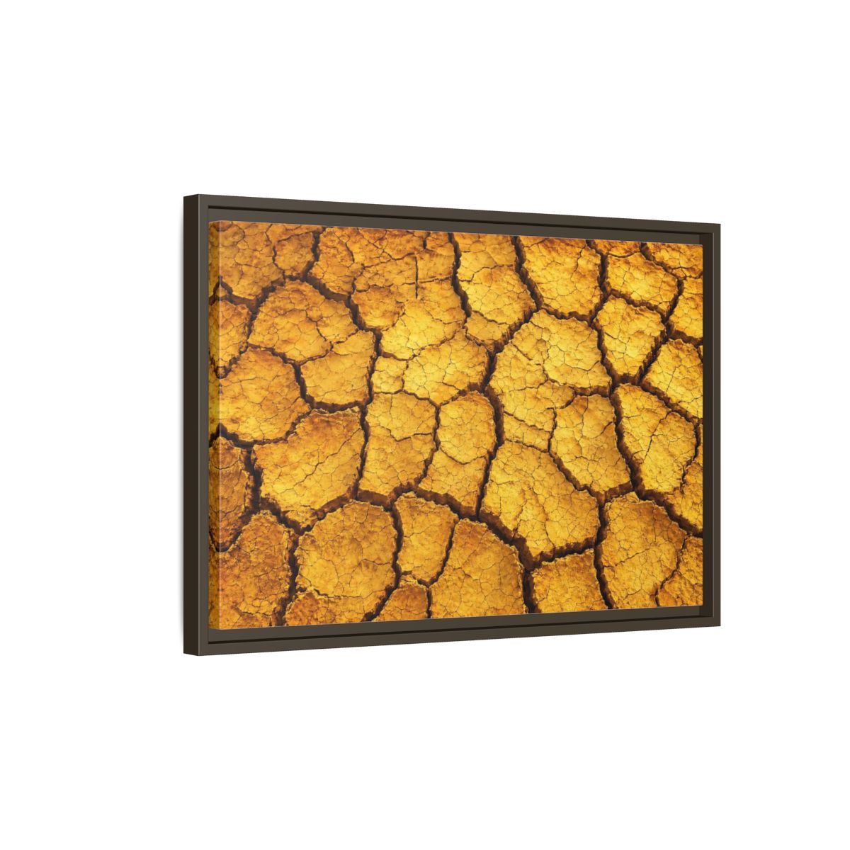 Side Mockup 2. Nature Cracked Earth Golden Cracked Earth shown as stretched canvas wall art