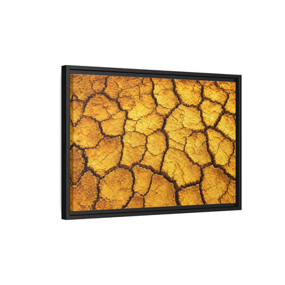 Side Mockup 3. Nature Cracked Earth Golden Cracked Earth shown as stretched canvas wall art