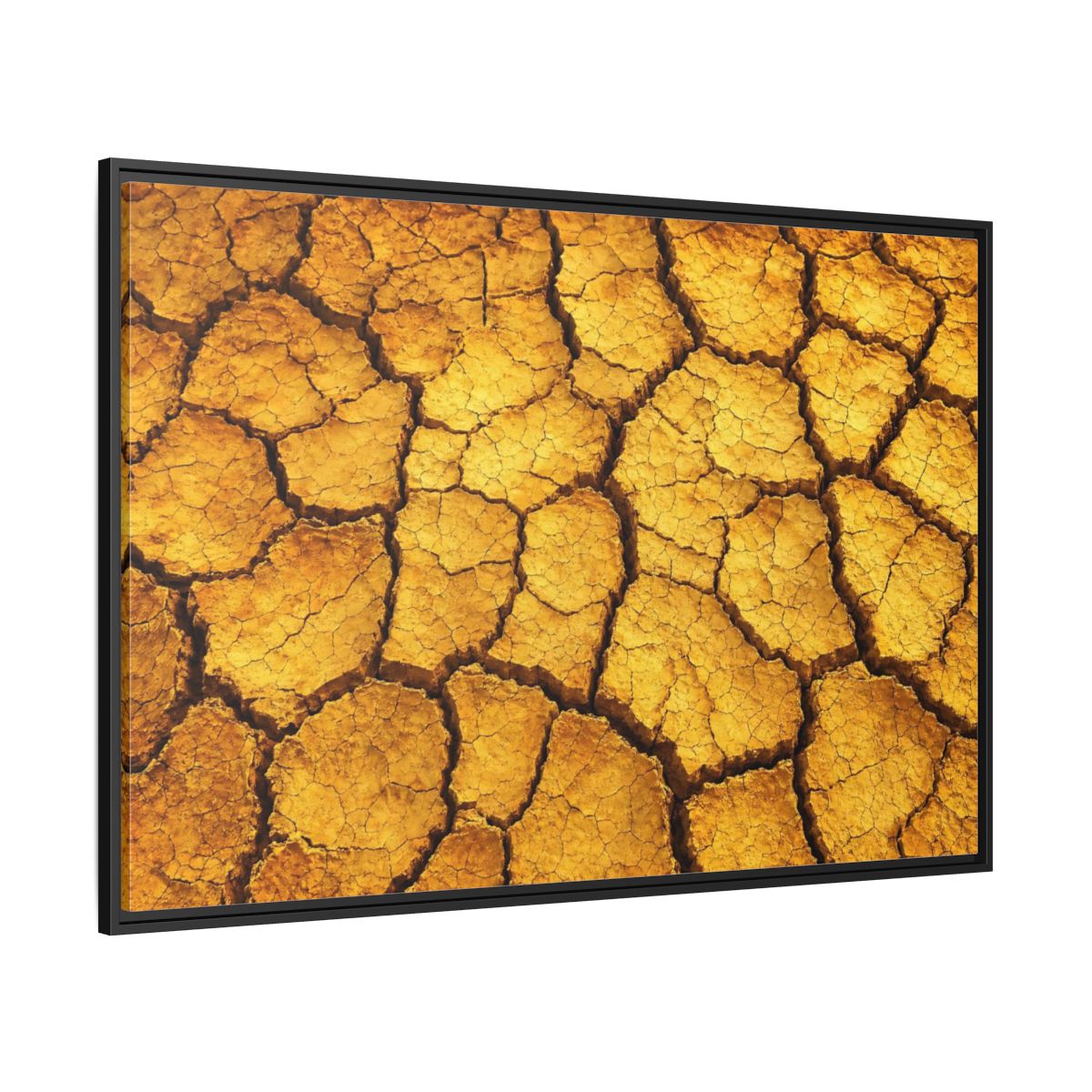 Side Mockup 12. Nature Cracked Earth Golden Cracked Earth shown as stretched canvas wall art