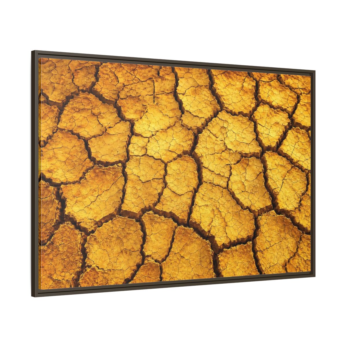 Side Mockup 8. Nature Cracked Earth Golden Cracked Earth shown as stretched canvas wall art