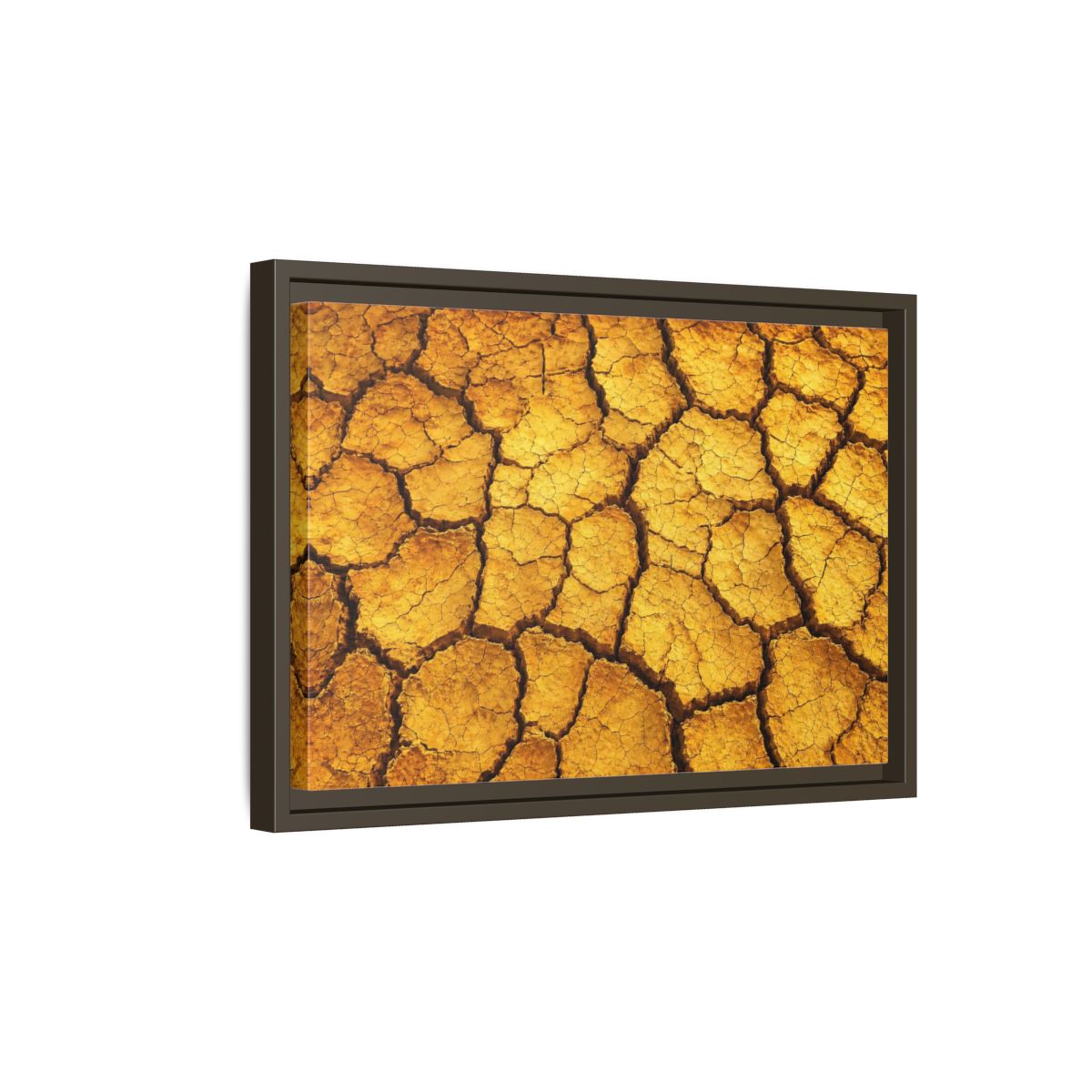 Side Mockup 5. Nature Cracked Earth Golden Cracked Earth shown as stretched canvas wall art