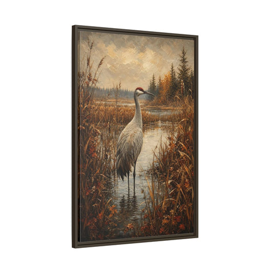 Main Mockup. Nature Crane Autumn Marshland Crane shown as stretched canvas wall art