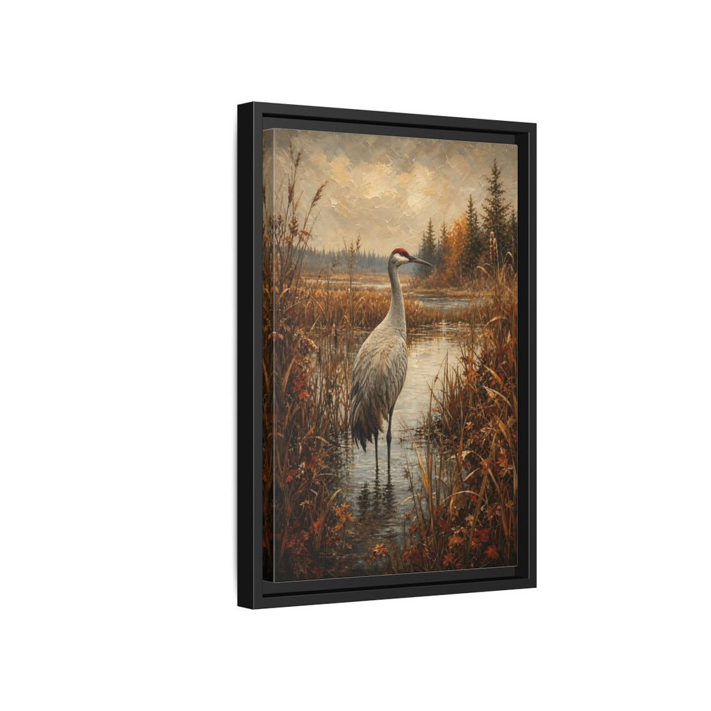 Side Mockup 6. Nature Crane Autumn Marshland Crane shown as stretched canvas wall art
