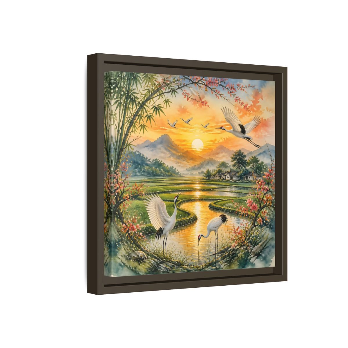 Side Mockup 17. Nature Cranes Asian Cranes Sunset shown as stretched canvas wall art