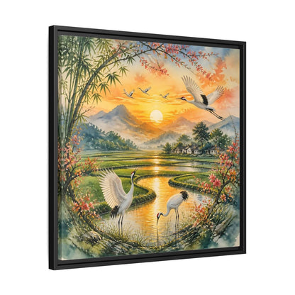 Side Mockup 31. Nature Cranes Asian Cranes Sunset shown as stretched canvas wall art