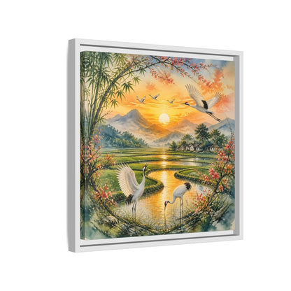 Side Mockup 13. Nature Cranes Asian Cranes Sunset shown as stretched canvas wall art