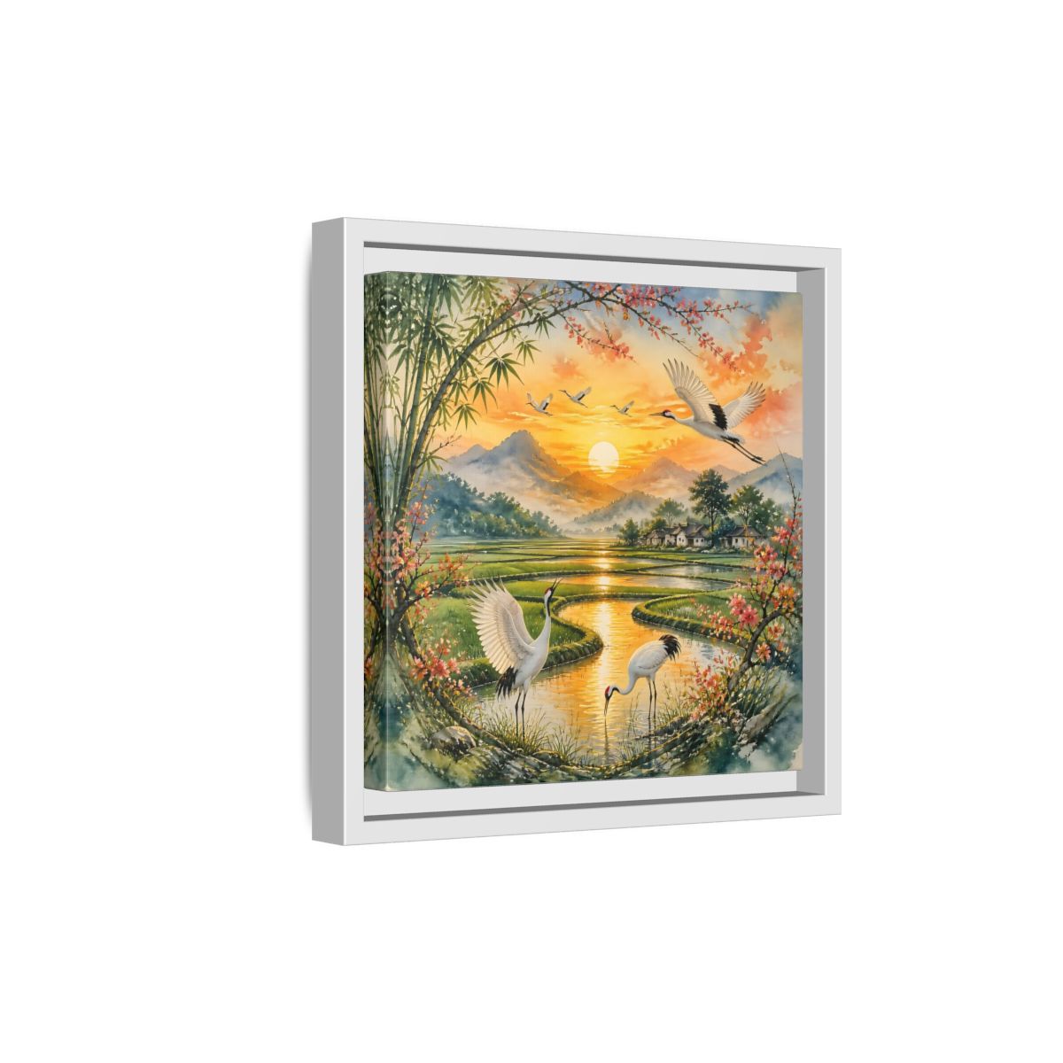 Side Mockup 19. Nature Cranes Asian Cranes Sunset shown as stretched canvas wall art