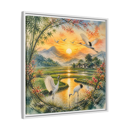 Side Mockup 26. Nature Cranes Asian Cranes Sunset shown as stretched canvas wall art