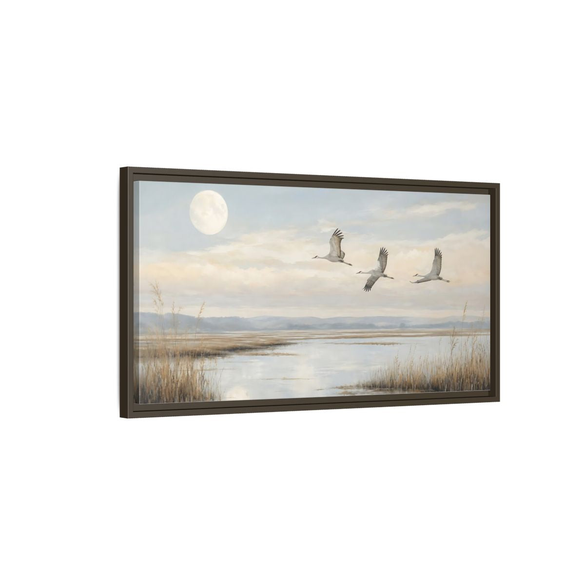 Main Mockup. Nature Cranes Cranes Landscape shown as stretched canvas wall art