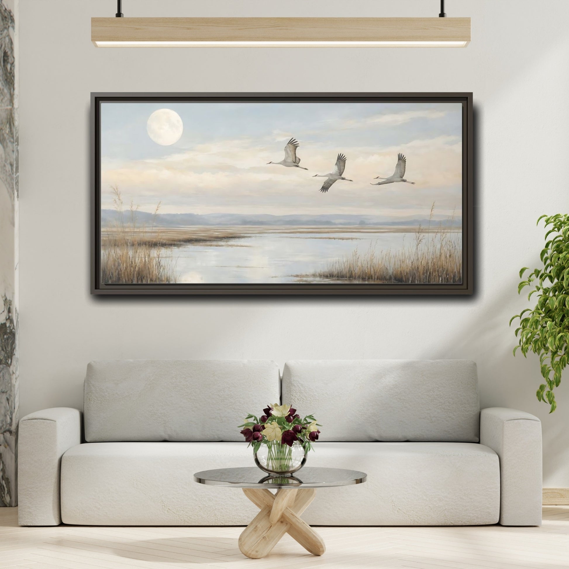 Mockup 2. Nature Cranes Cranes Landscape shown as stretched canvas wall art