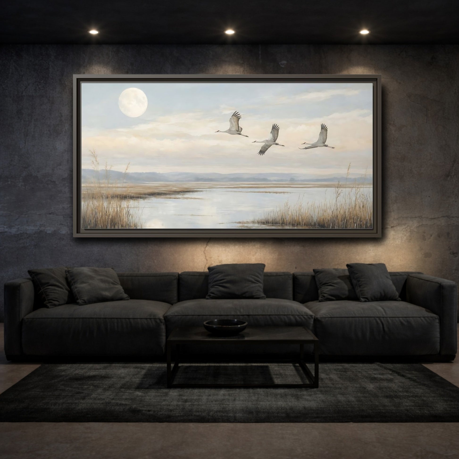 Mockup 3. Nature Cranes Cranes Landscape shown as stretched canvas wall art