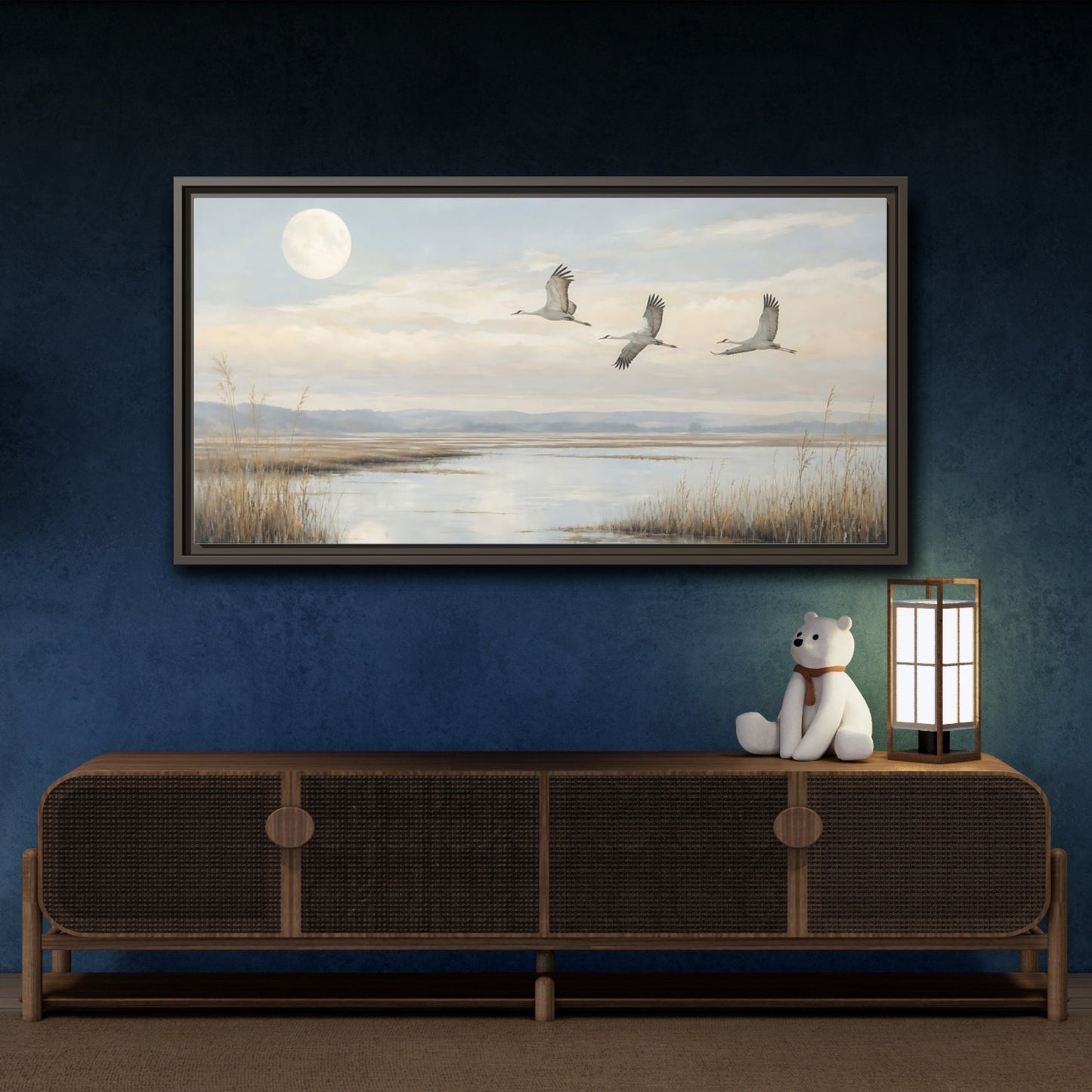 Mockup 4. Nature Cranes Cranes Landscape shown as stretched canvas wall art