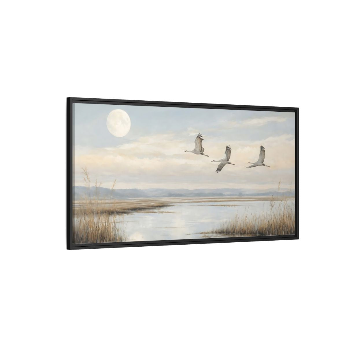 Side Mockup 5. Nature Cranes Cranes Landscape shown as stretched canvas wall art
