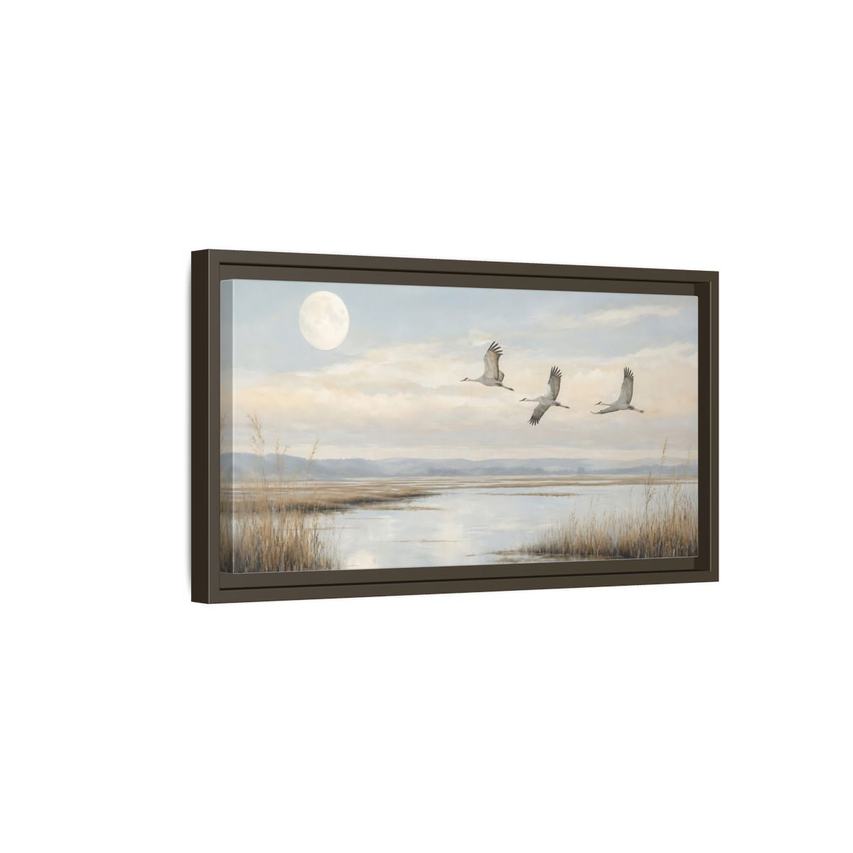 Side Mockup 7. Nature Cranes Cranes Landscape shown as stretched canvas wall art